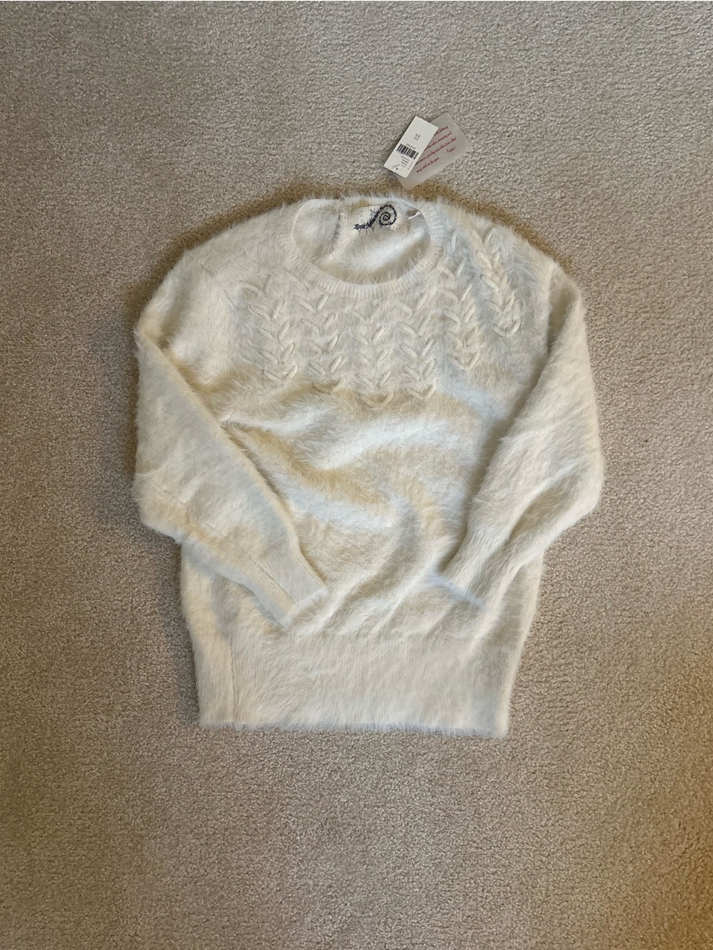 Anthropologie Cream Fuzzy Knit Sweater